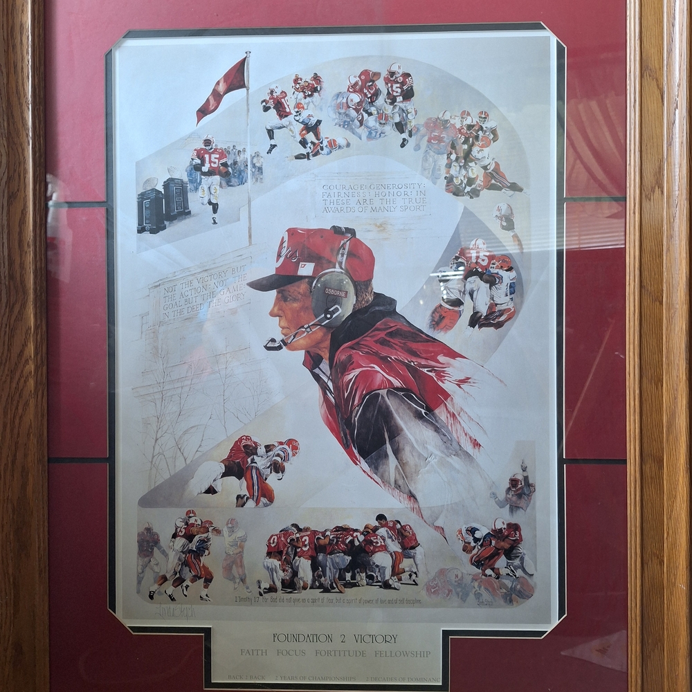 Framed Sports Memorabilia with Red Accents